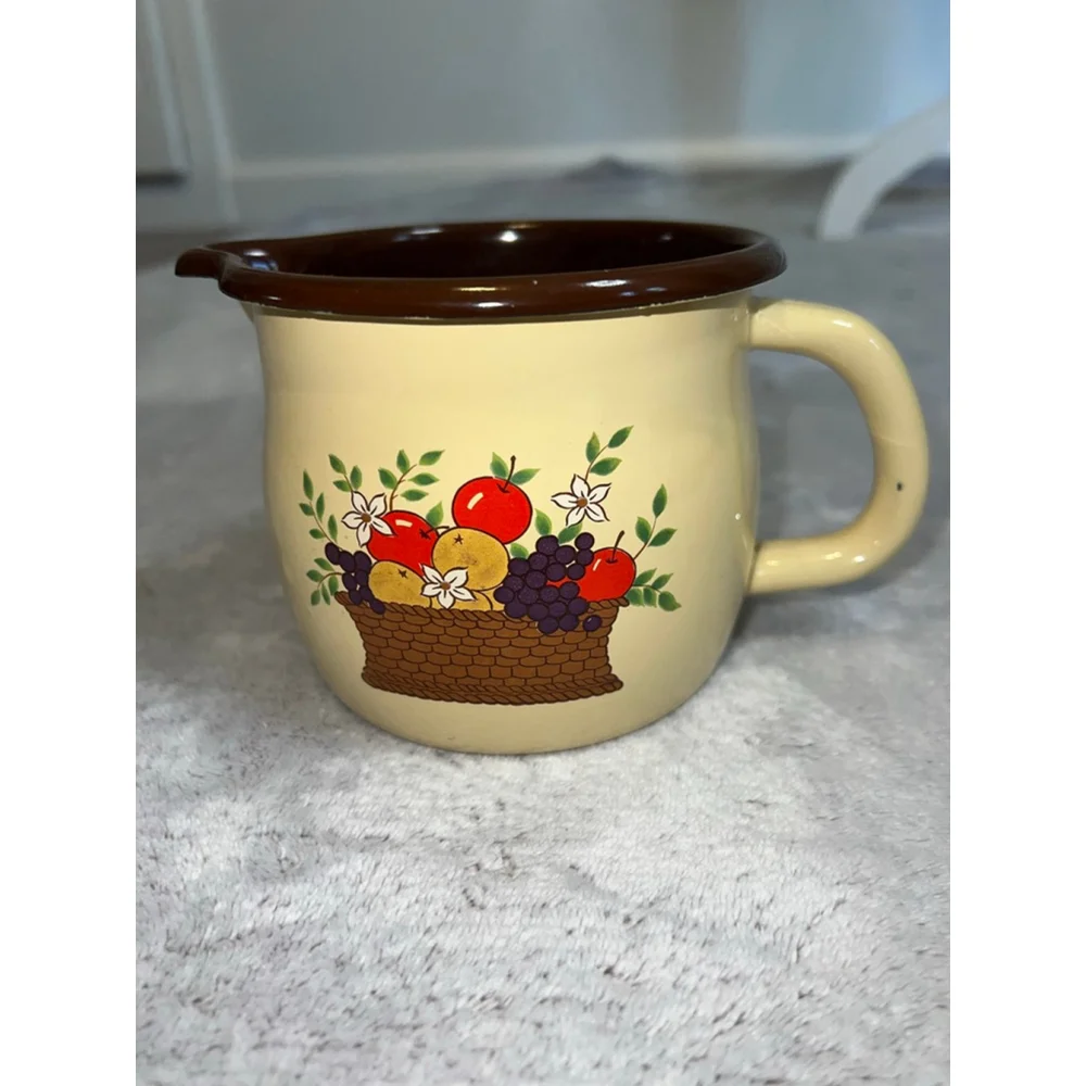 FTD Cookware Beige Brown Fruit Basket Enamel Cup One Size